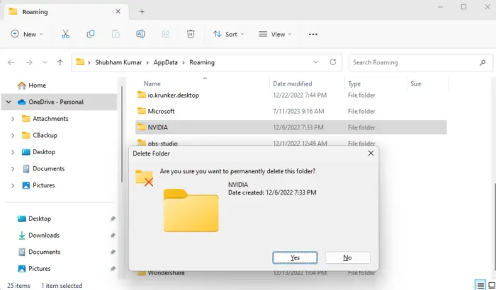 Delete NVIDIA User Files and Folders
