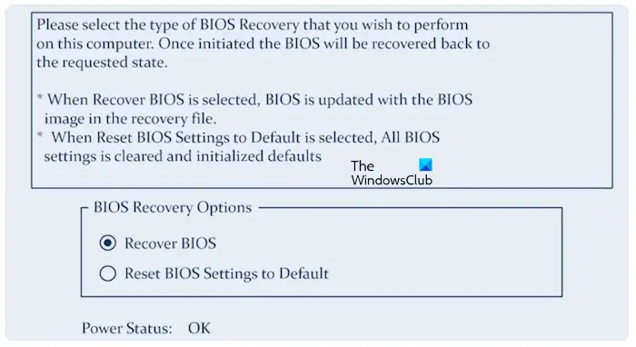 Dell BIOS recovery screen