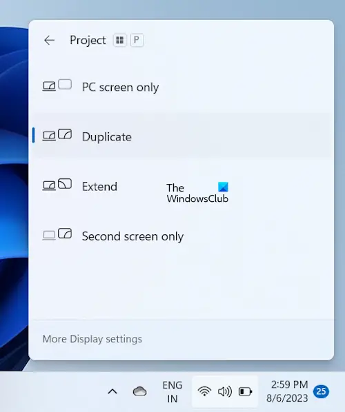 Different projection settings Windows