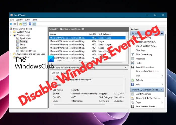 Disable Windows Event Log
