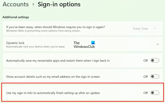 Disable automatic sign in after update
