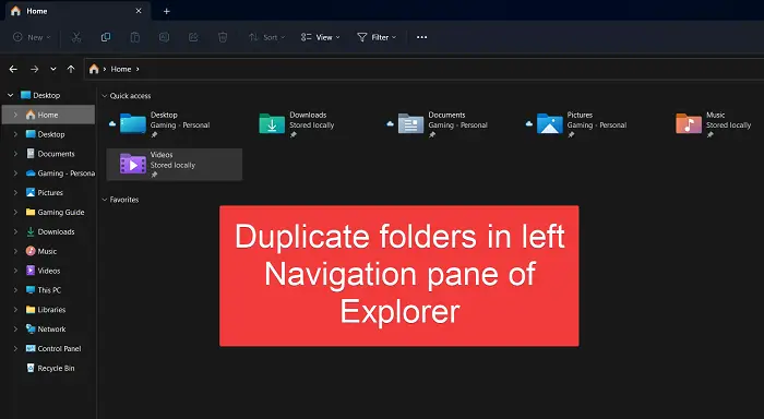Duplicate folders in left Navigation pane of Explorer