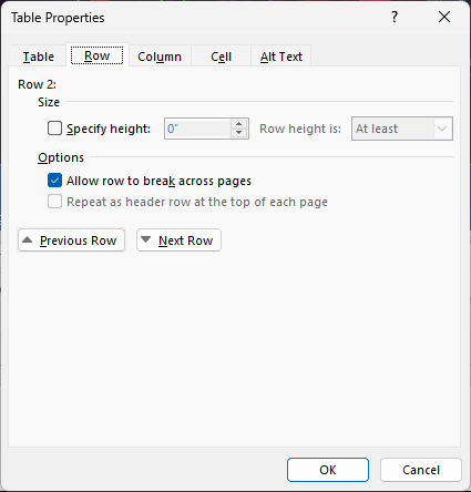 Enable Allow row to break across pages