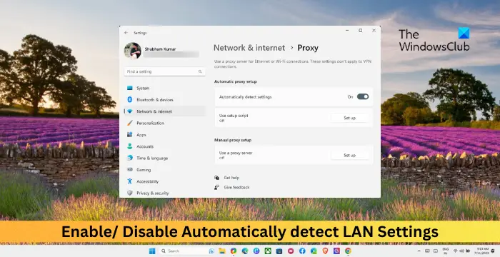 Enable Disable Automatically detect LAN Settings