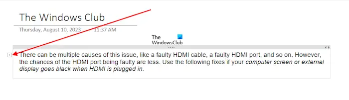 Expand Collapse text in OneNote