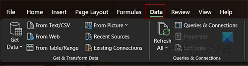 Export data - Data tab