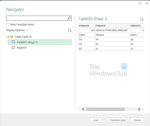 Export data - Navigator window