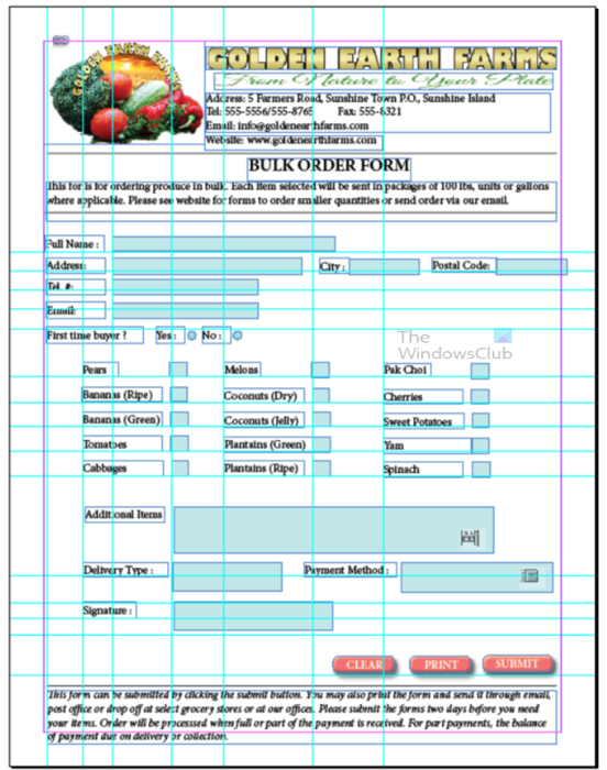 Form in InDesign with guides