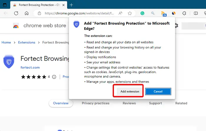 Fortect browsing protection extension