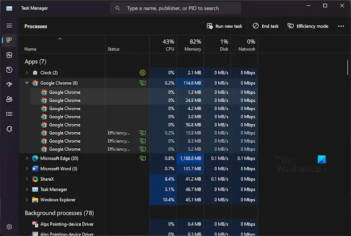 Google Chrome Efficiency Mode Task Manager