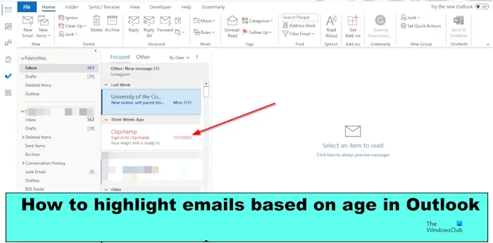 How to auto highlight Outlook Emails based on Age