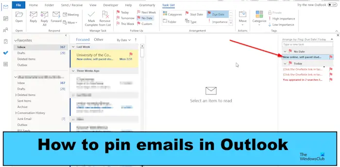 How to pin emails in Outlook