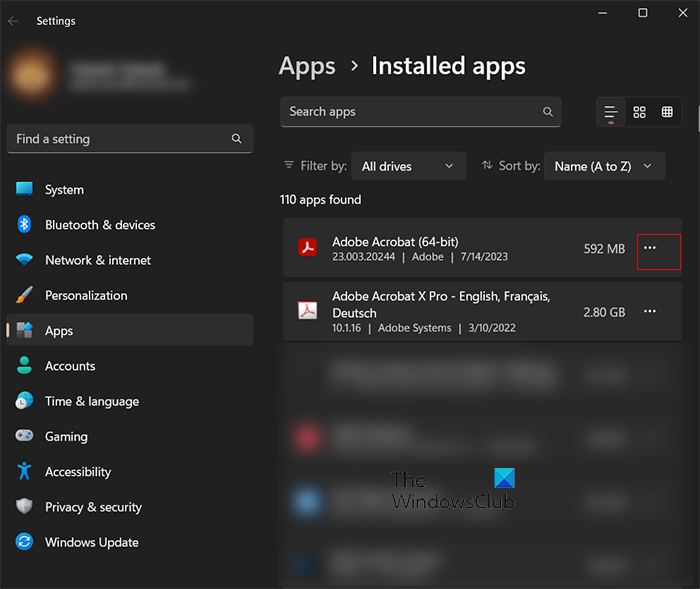 Installed apps window