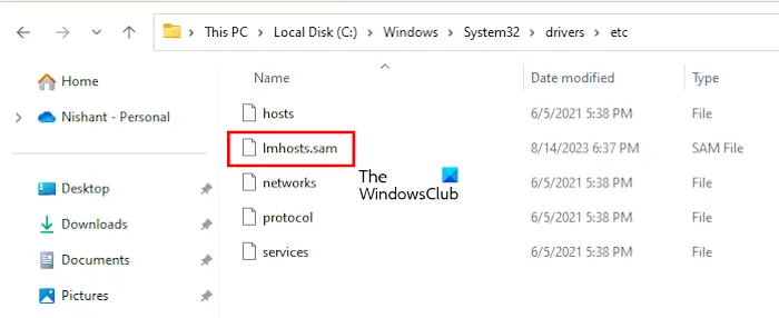 LMHOSTS file location