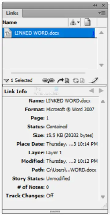 Link Word and InDesign - Links pallet