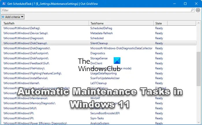 List all Automatic Maintenance Tasks in Windows 11
