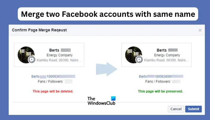 Merge two Facebook accounts with same name