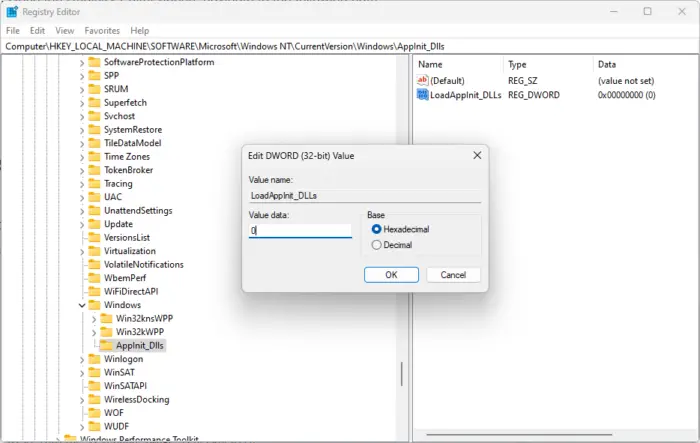 Modify LoadAppInit_DLLs key