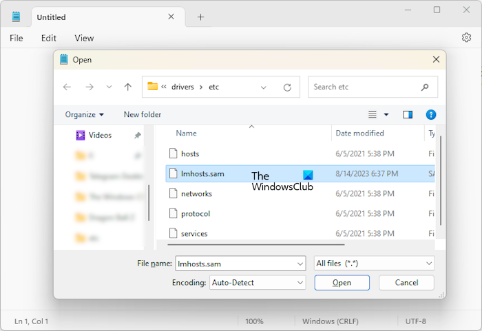 Open LMHOSTS file in Notepad