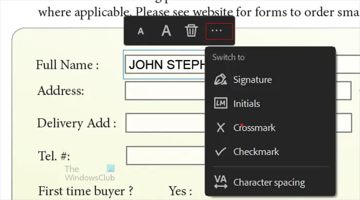 PDF Fill - write in form - options