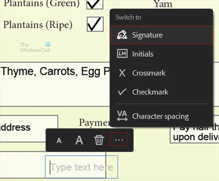 Print PDF - Signature field