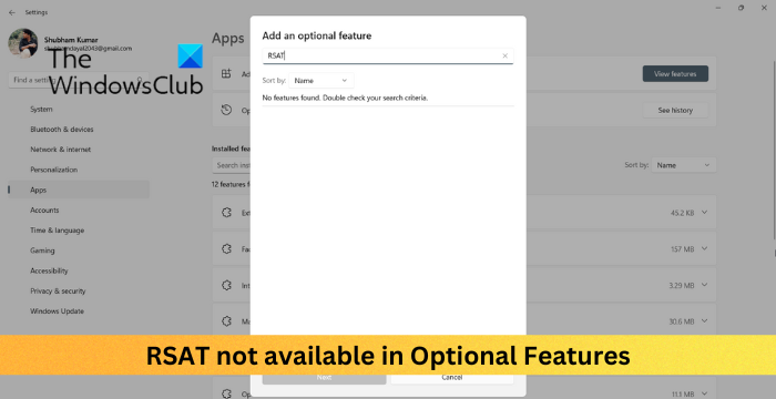 RSAT not available in Optional Features