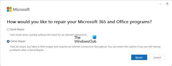 Repair Microsoft OneNote