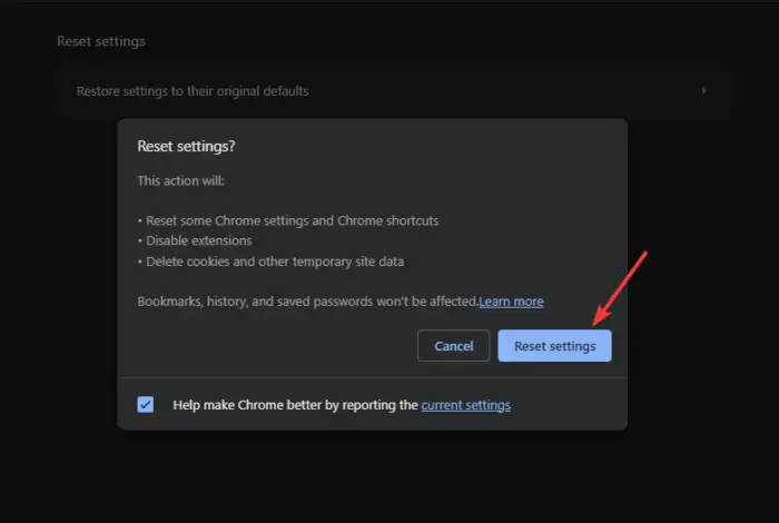 Ripristina le impostazioni di Chrome Le schede di Chrome non mostrano nomi o testo
