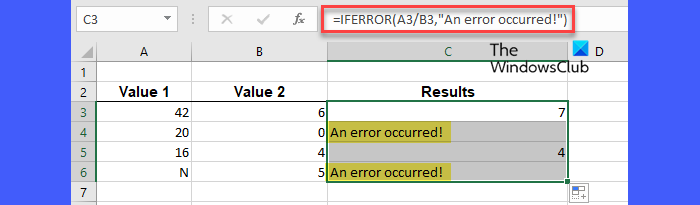 Results of IFERROR function