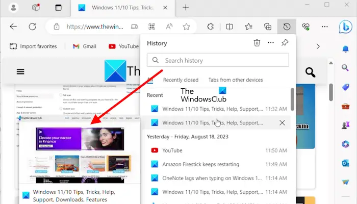 How to enable Save screenshots of site for History in Edge
