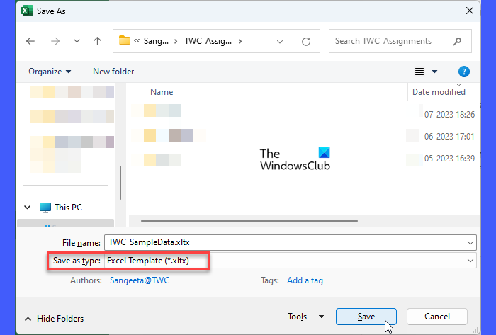 Saving Excel file as Template