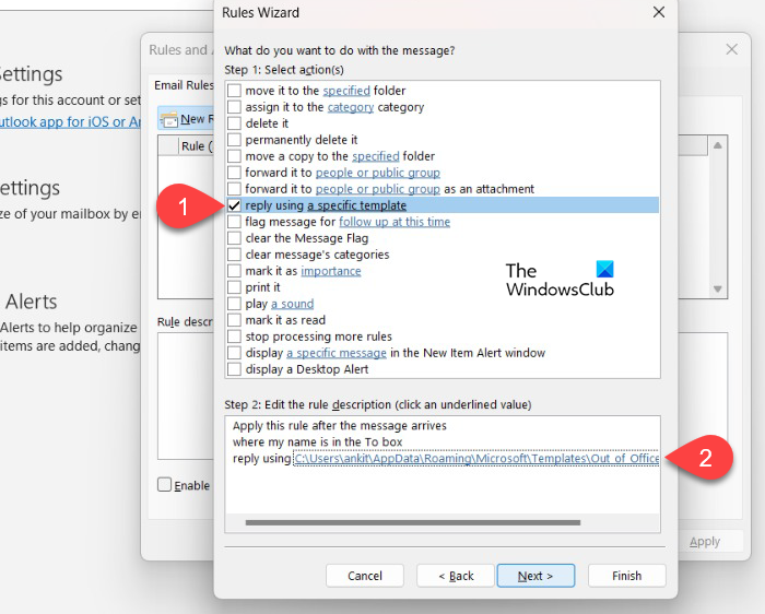 Selecting the template in rule