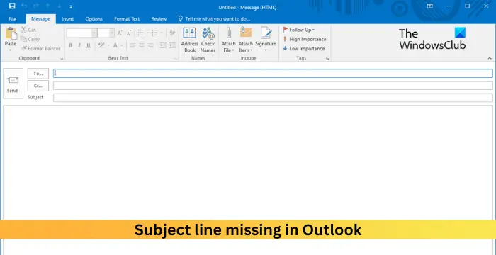 Subject line missing in Outlook