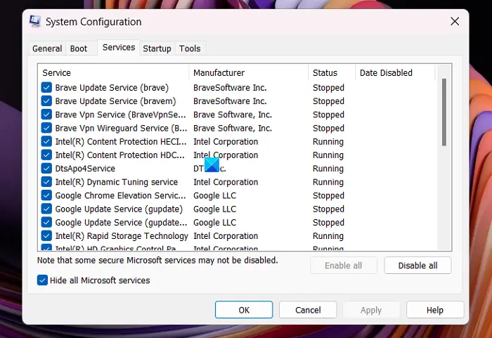System Configuration settings