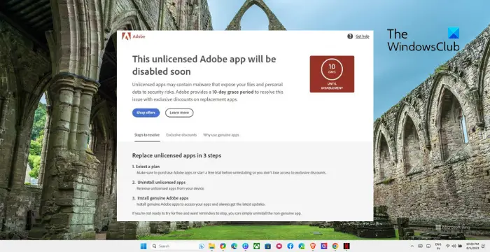 This non-genuine Adobe app will be disabled soon