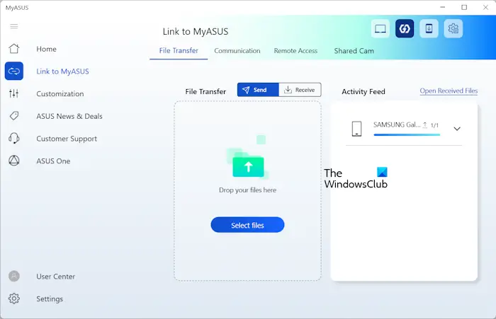 Transfer files with MyASUS app