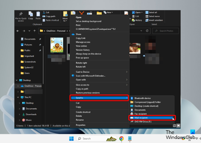 Email a file from Windows Explorer