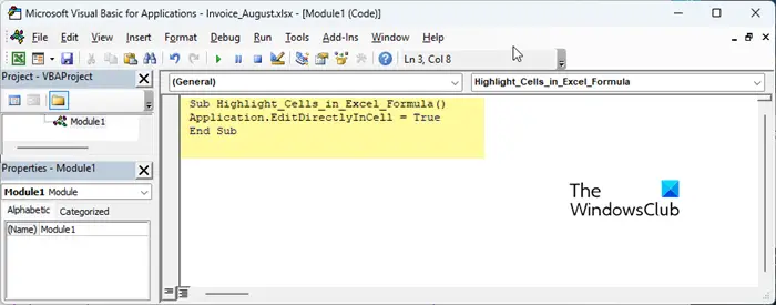 VBA Code editor Excel