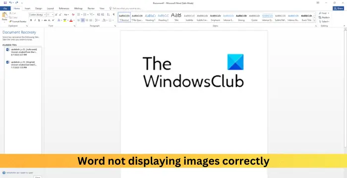 Word not displaying images correctly