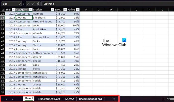 Worksheet Excel