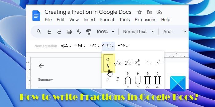 Write Fractions in Google Docs