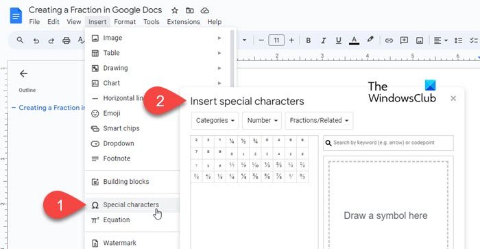 Write fractions using special characters