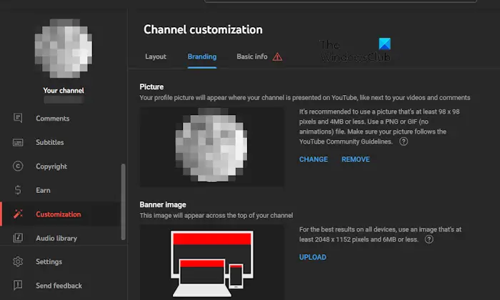 YouTube channel change profile picture