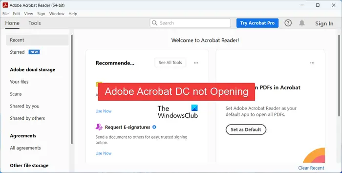 Adobe Acrobat DC not opening