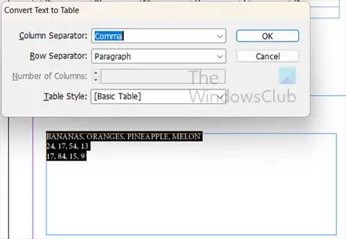 convert text from Word to table