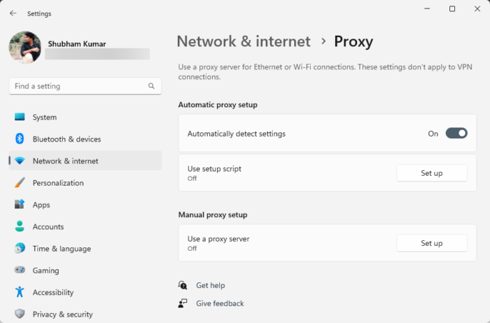 enable automatic detection of LAN settings