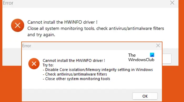 Cannot install the HWiNFO driver 