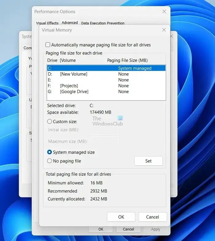 Increase Pagign Size of Virtual Memory