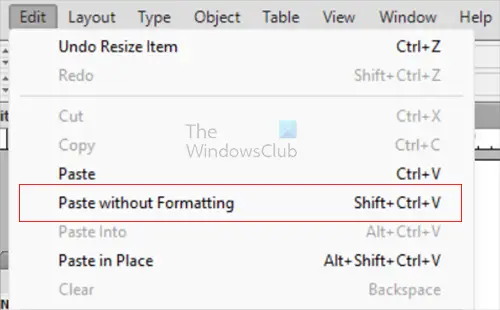 paste in InDesign - paste without formatting enabled