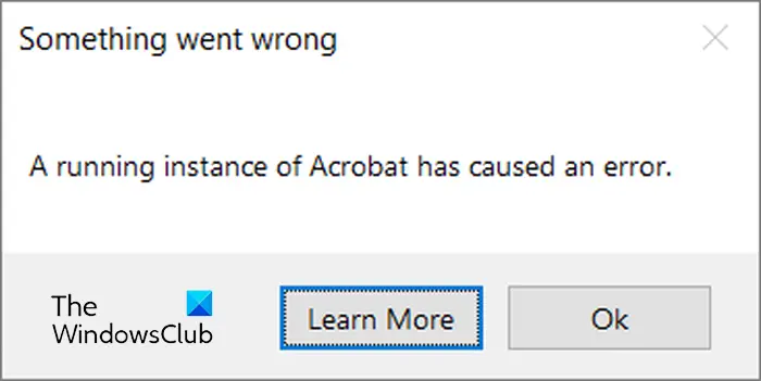 A running instance of Acrobat has caused an error